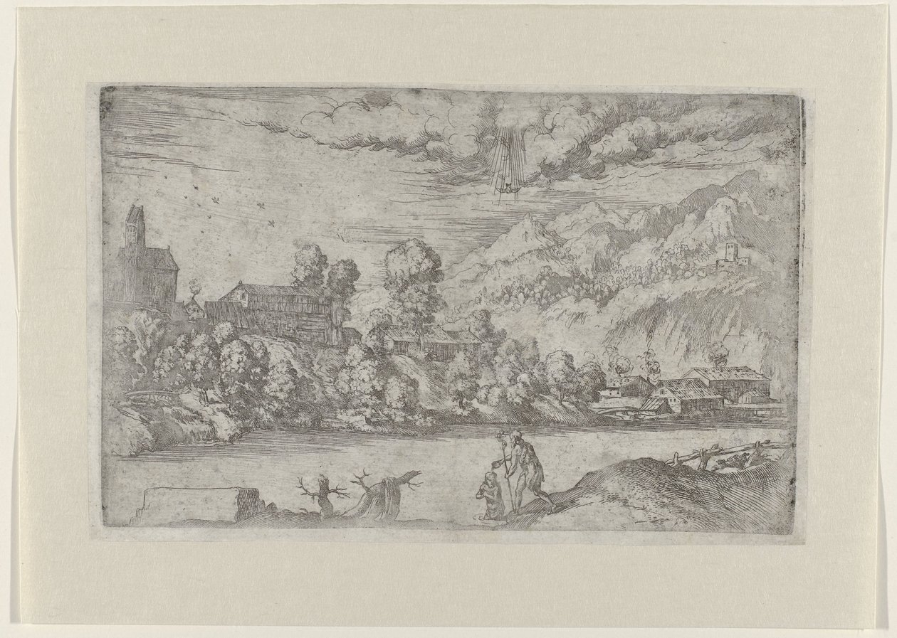 Flusslandschaft mit der Taufe Christi von Giovanni Battista Fontana