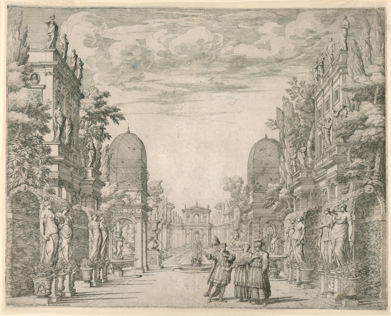 Bühnenbild für Szene 3, "La Vita Humana overo," aus "Il Trionfo della Pieta" von Giovanni Battista Galestruzzi