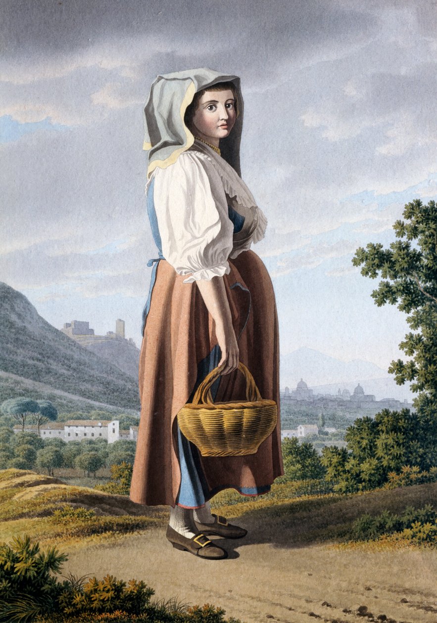 Bauer im Hintergrund von Maddaloni, von Giovan Battista Lusieri (ca. 1755-1821), Aquarell auf Papier 32x23 cm, Italien von Giovanni Battista Lusieri