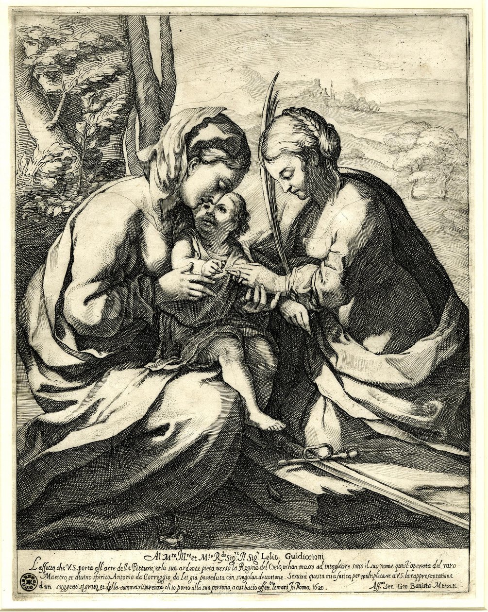 Die mystische Hochzeit der heiligen Katharina, an deren Finger Christus den Ring steckt; nach Correggio von Giovanni Battista Mercati