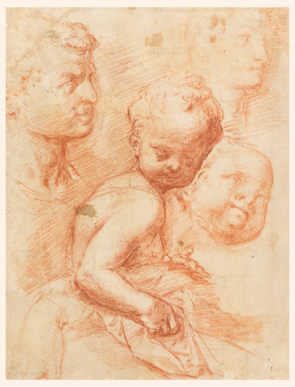 Studie von Köpfen von Mann, Frau und Kind, sitzendes Kind von Giovanni Battista Naldini