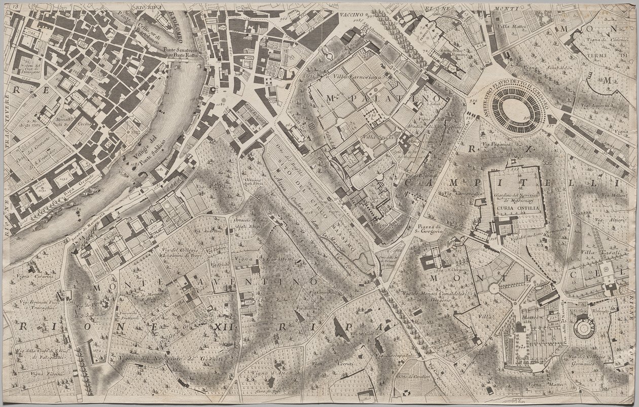 Neue Karte von Rom, herausgegeben von Giambattista Nolli im Jahr 1748, bekannt als La Pianta Grande di Roma von Giovanni Battista Nolli