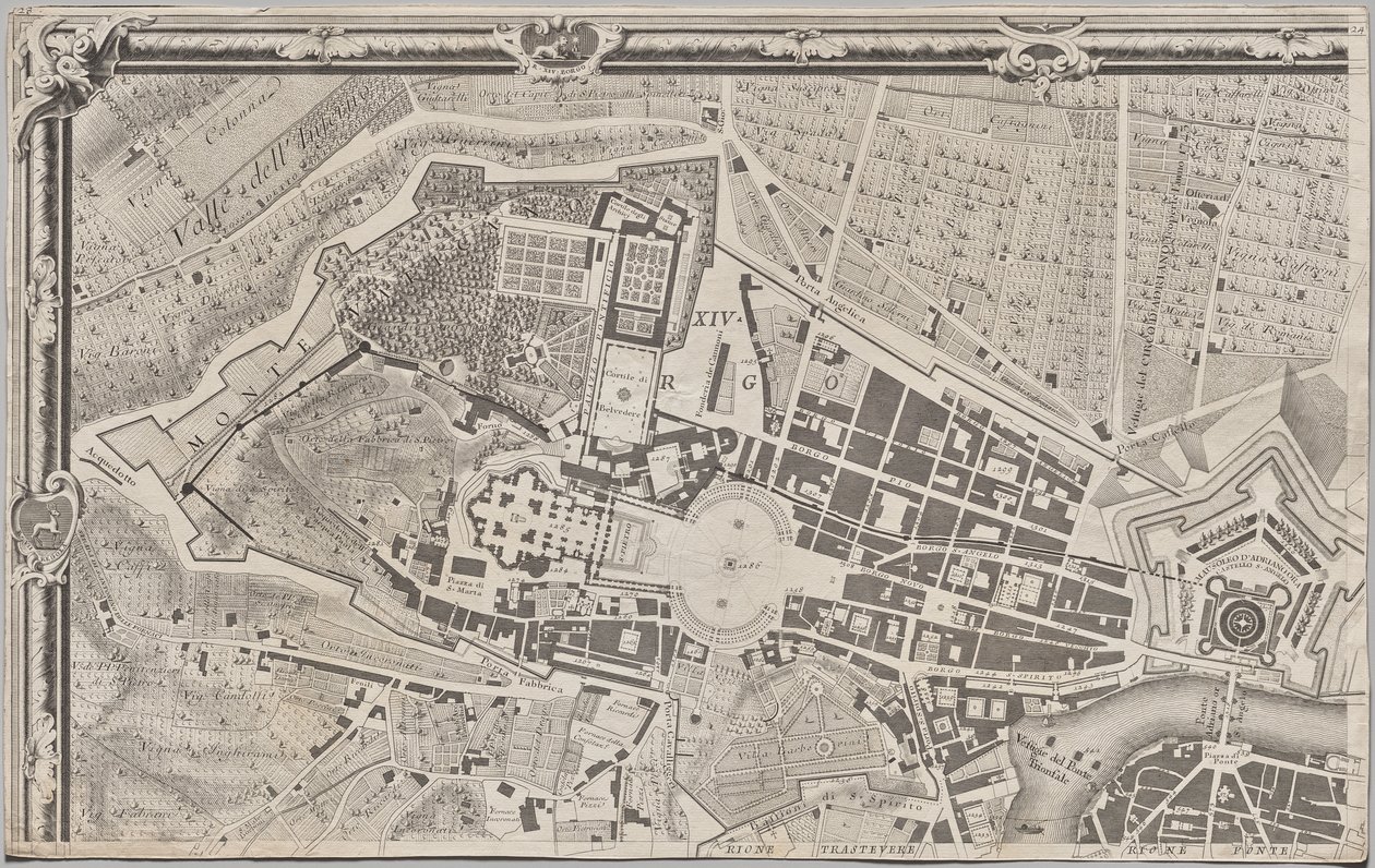 Neue Karte von Rom, herausgegeben von Giambattista Nolli im Jahr 1748, bekannt als La Pianta Grande di Roma von Giovanni Battista Nolli