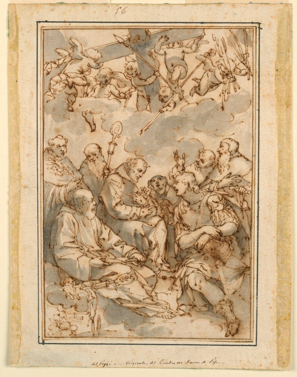 Erhöhung des Kreuzes und Heilige (Entwurf für ein Gemälde für die Kathedrale von Pisa) von Giovanni Battista Paggi