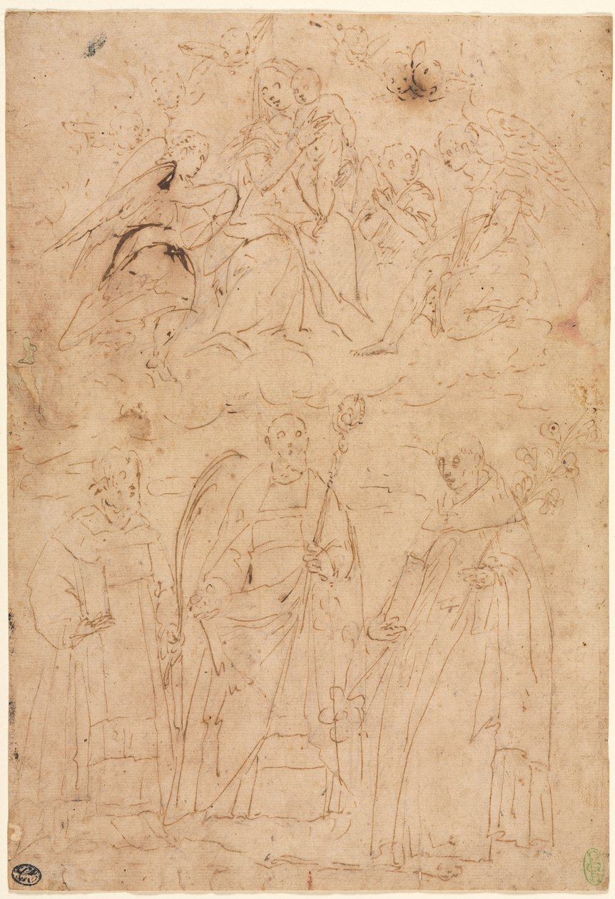 Madonna und Kind in Herrlichkeit über drei Heiligen, um 1570 von Giovanni Battista Paggi