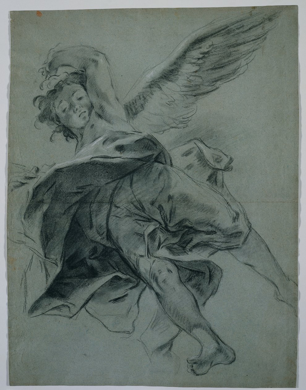 Ein fliegender Engel (recto); Studien von Händen, die Instrumente spielen (verso) von Giovanni Battista Piazzetta
