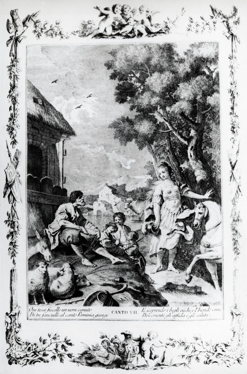 Erminia wird von einem Hirten begrüßt, Gesang VII, Jerusalem befreit von Giovanni Battista Piazzetta
