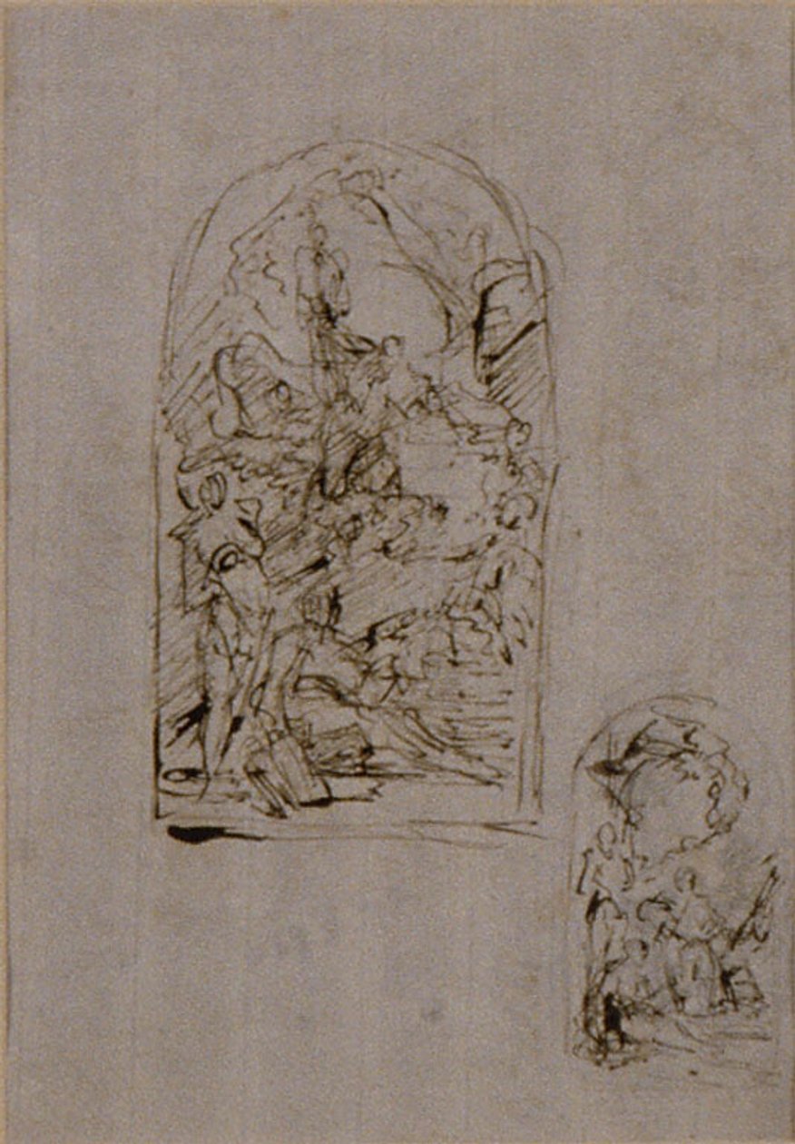 Skizzen für einen Altar mit der Heiligen Margareta von Cortona, dem Heiligen Sebastian und dem Heiligen Rochus (recto); Zwei Skizzen für einen Altar (verso) von Giovanni Battista Piazzetta
