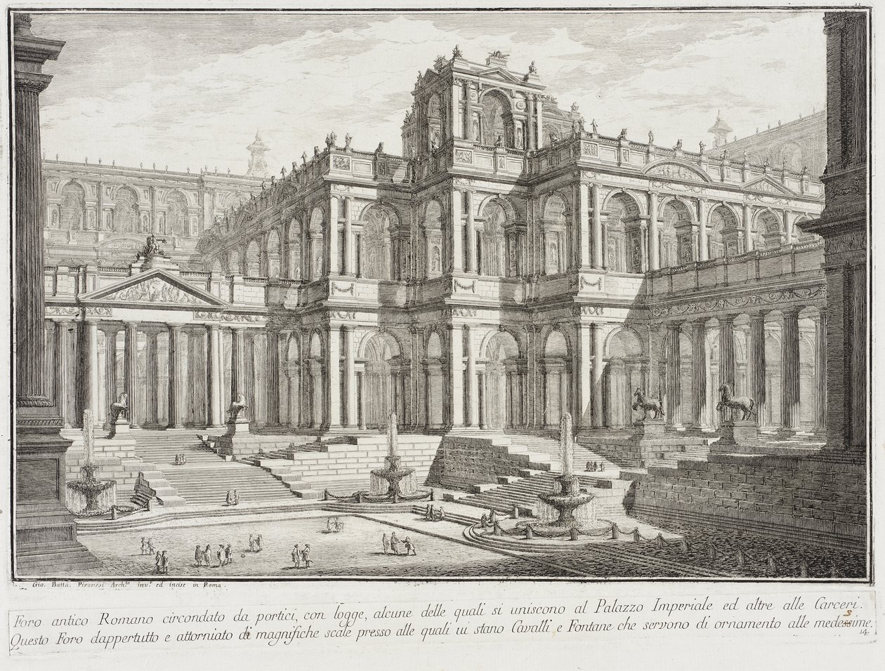 Von Säulenhallen umgebenes antikes Forum von Giovanni Battista Piranesi