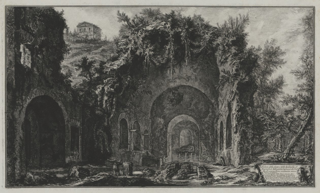 Ansicht der Quelle und der Grotte der Egeria außerhalb der Porta Capena oder der von San Sebastian (aus: Vedute di Roma) von Giovanni Battista Piranesi