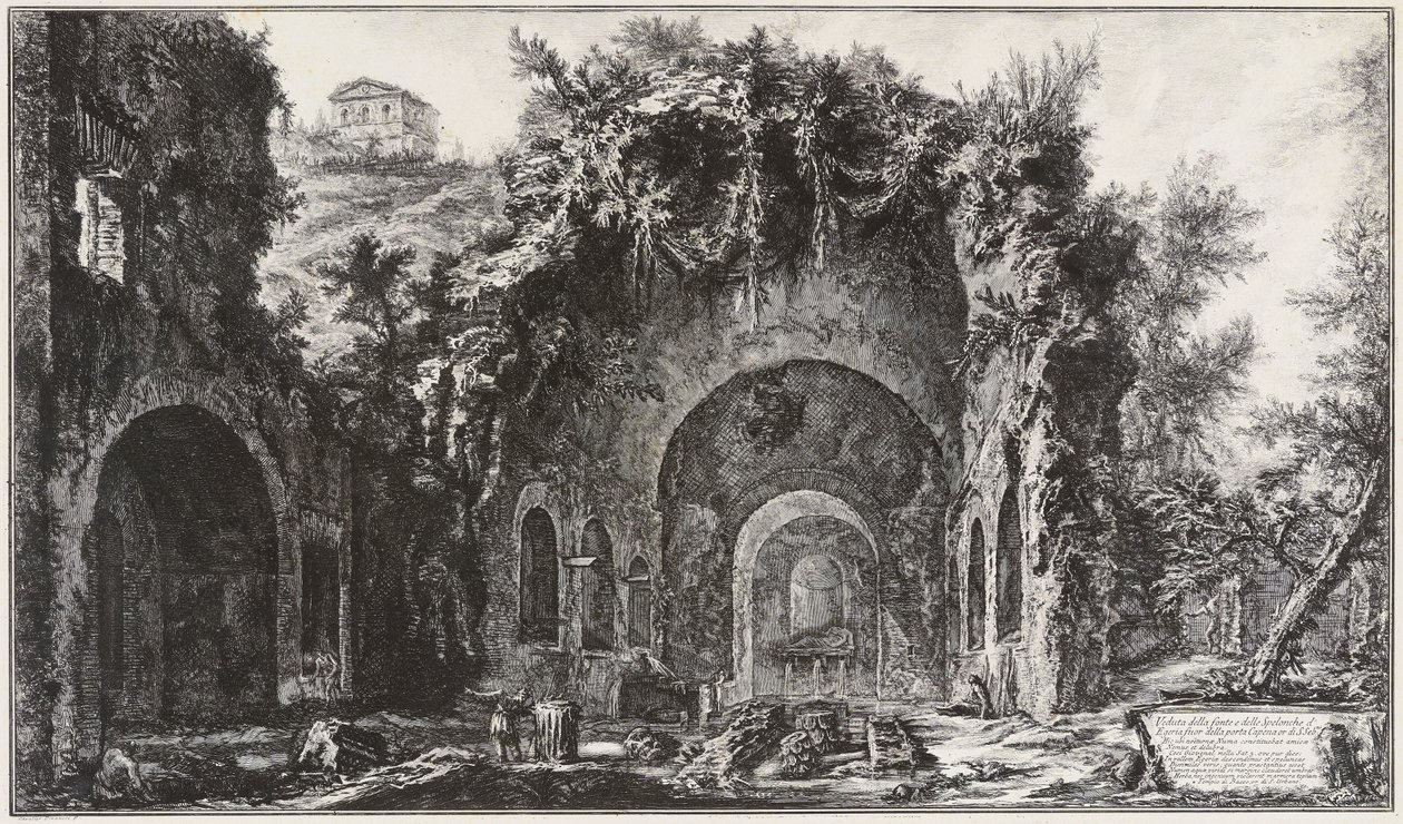Ansicht der Quelle und der Grotten der Egeria vor der Porta Capena, heute Porta di San Sebastiano von Giovanni Battista Piranesi