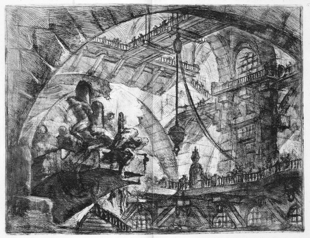 Die Kerker der Erfindung, Platte X: Gefangene auf einer herausragenden Plattform von Giovanni Battista Piranesi