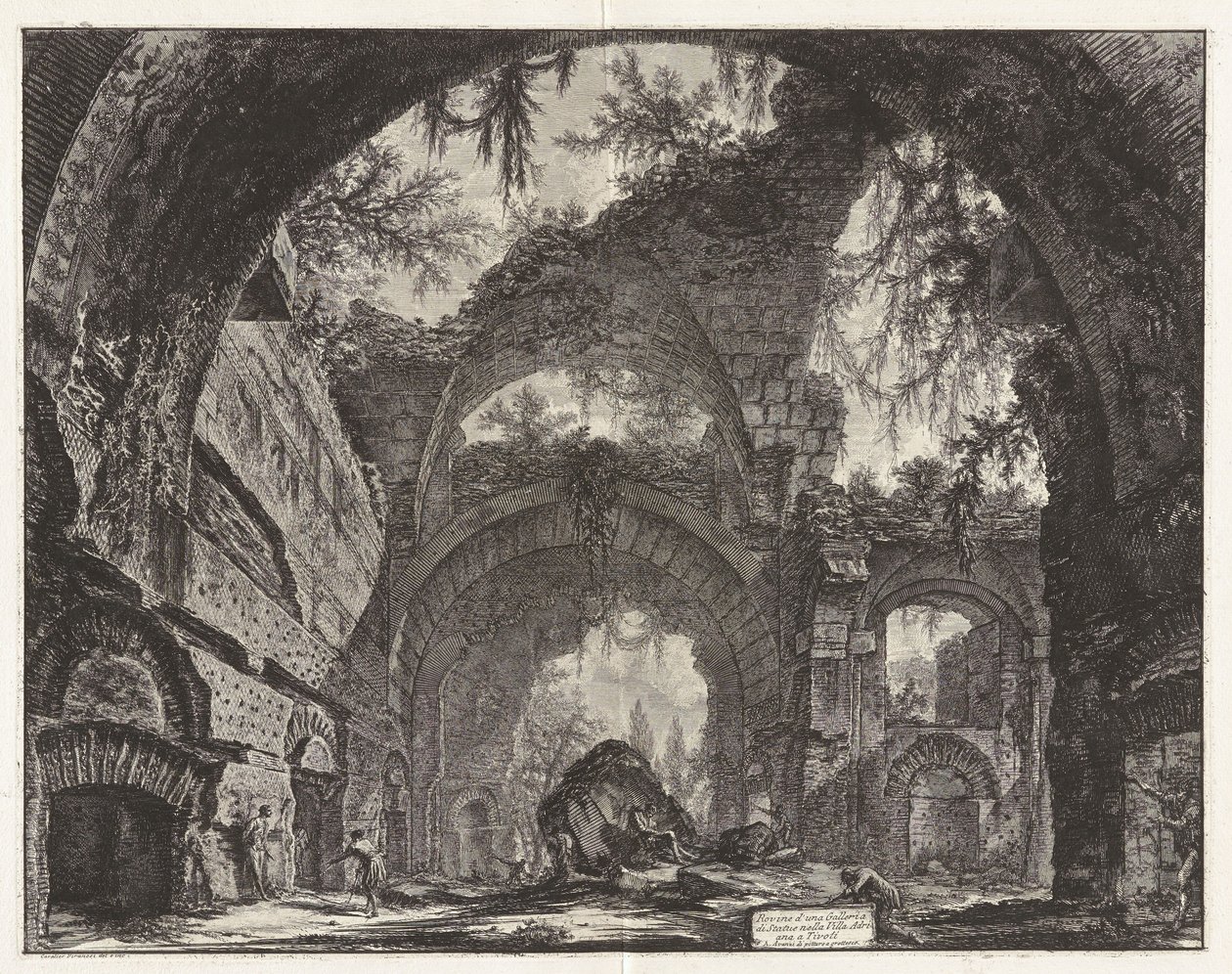 Ruinen einer Statuengalerie in der Villa Adriana in Tivoli (eigentlich die großen Thermen), aus „Ansichten von Rom“ von Giovanni Battista Piranesi