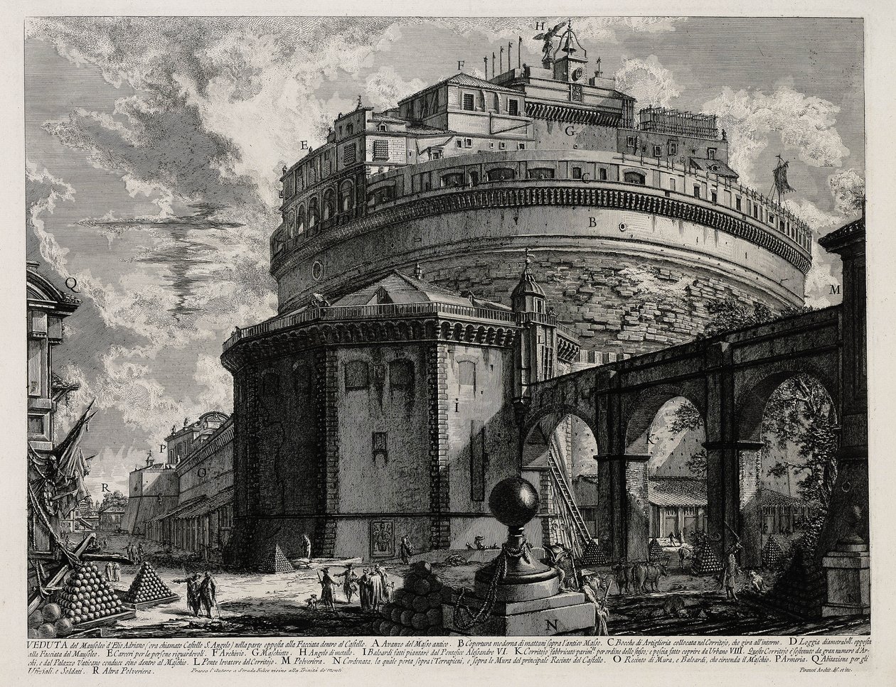 Rückansicht des Hadrian-Mausoleums, jetzt Engelsburg genannt (aus: Vedute di Roma) von Giovanni Battista Piranesi