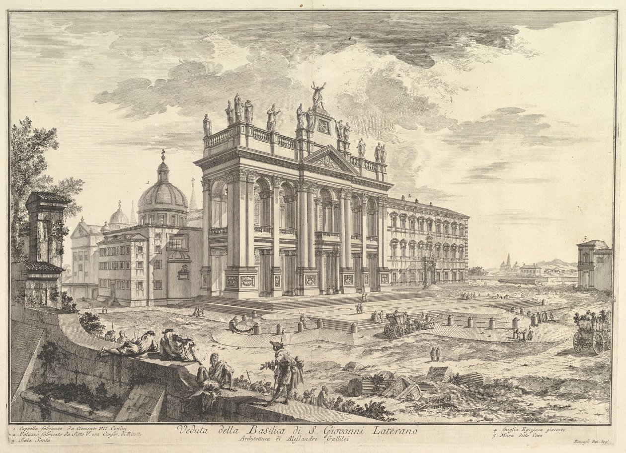 Veduta der Basilika S. Giovanni Laterano, mit Palast und Heilige Treppe rechts, aus "Vedute di Roma" von Giovanni Battista Piranesi