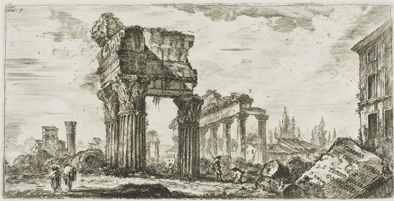 Tempel des Jupiter Tonans [Jupiter der Donnerer]. 1. Tempel der Concordia, Platte 7 aus Einige Ansichten von Triumphbögen und anderen Denkmälern von Giovanni Battista Piranesi