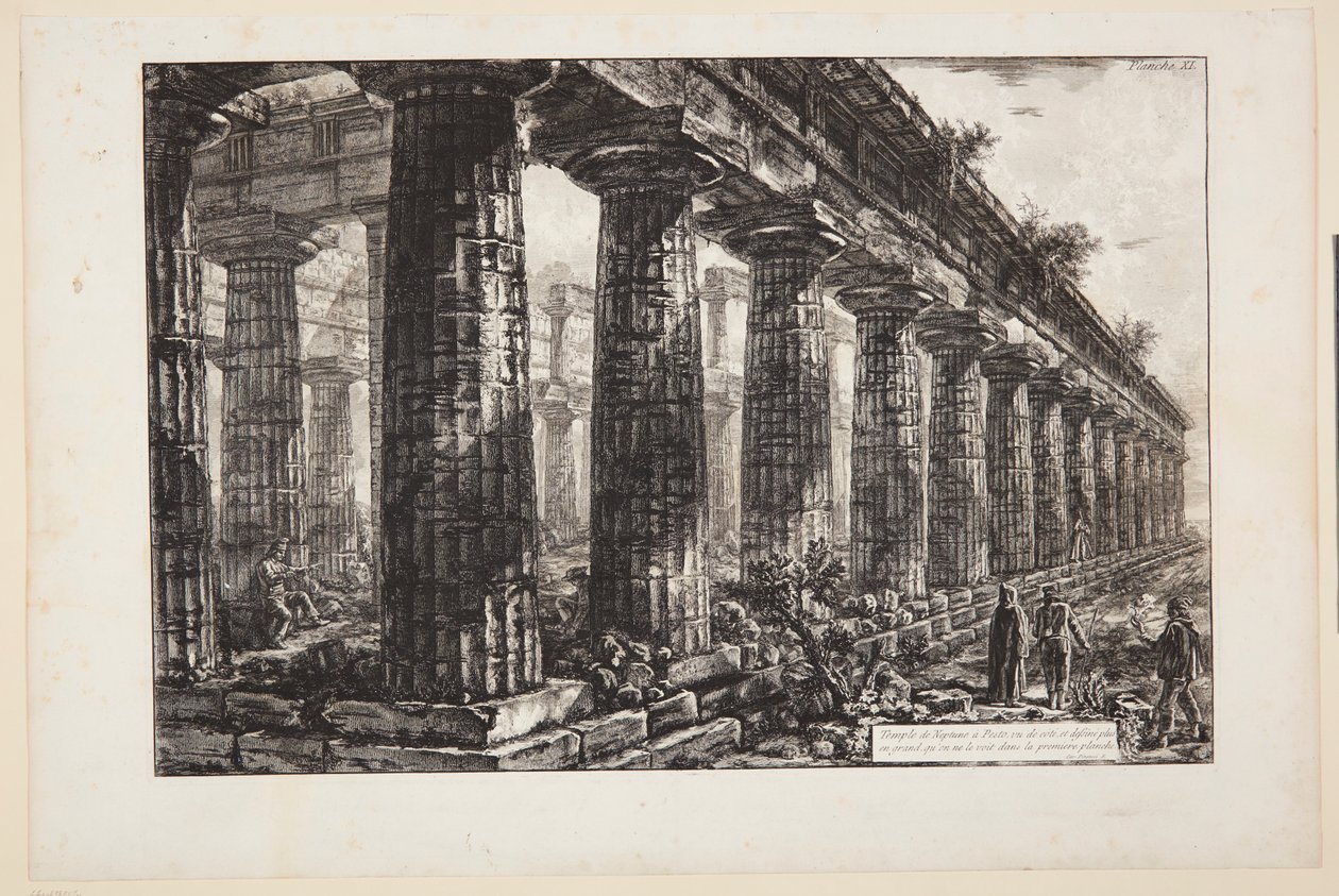 Tempel des Neptun in Paestum, von der Seite gesehen und größer gezeichnet als auf der ersten Platte von Giovanni Battista Piranesi