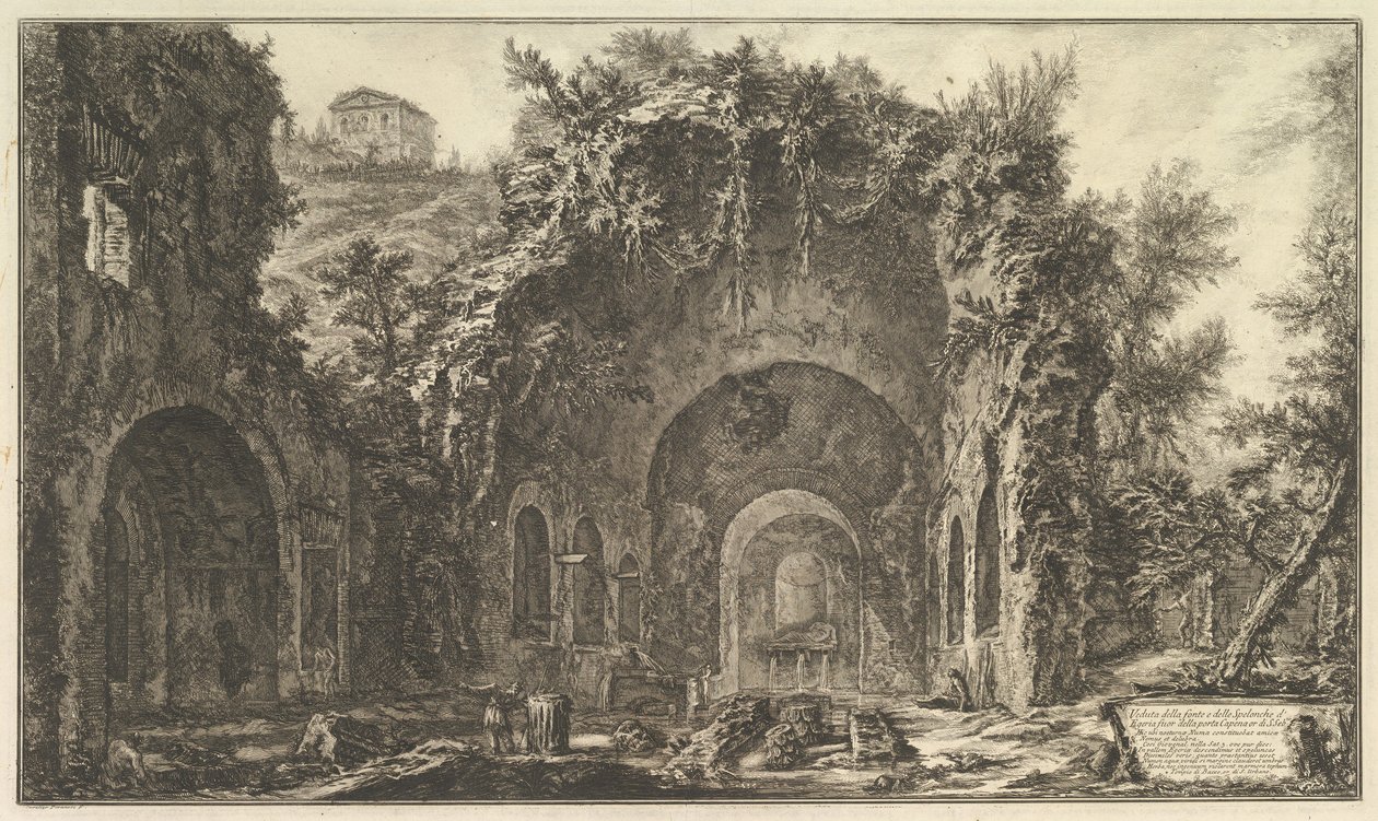 Die sogenannte Grotte der Egeria (Veduta della fonte e delle spelonche d