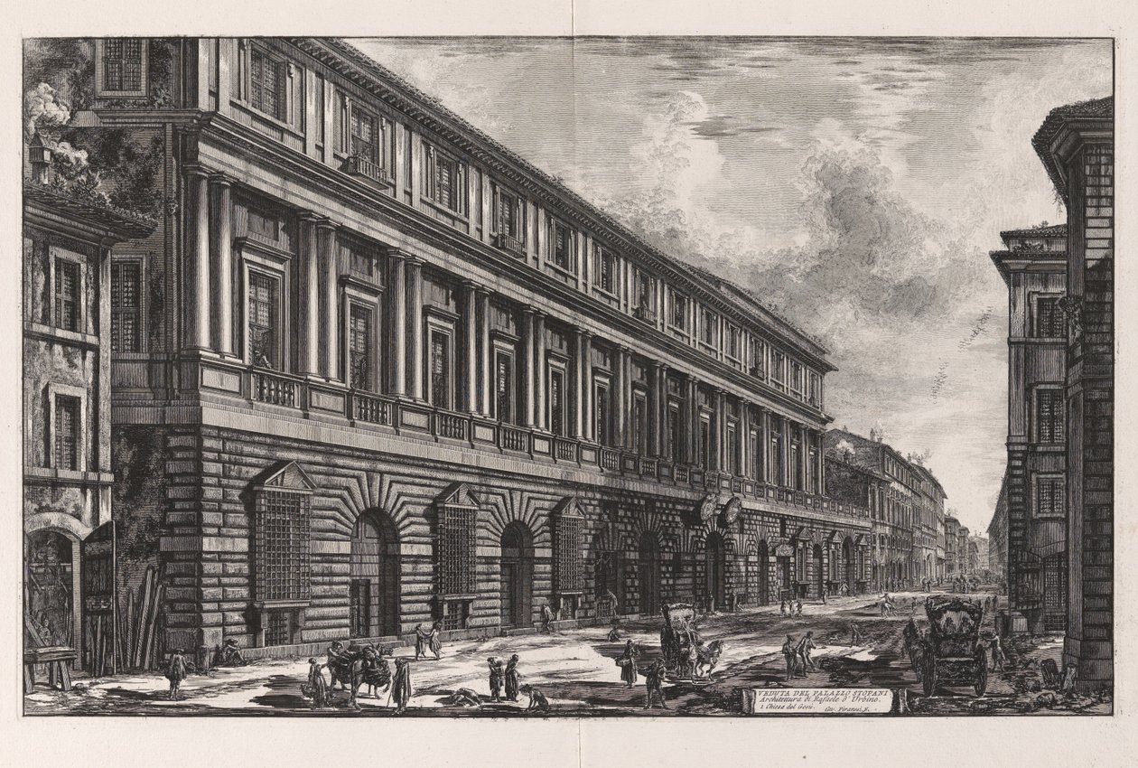 Ansicht des Palazzo Stopani. Architektur von Raphael von Urbino, aus den Vedute di Roma von Giovanni Battista Piranesi