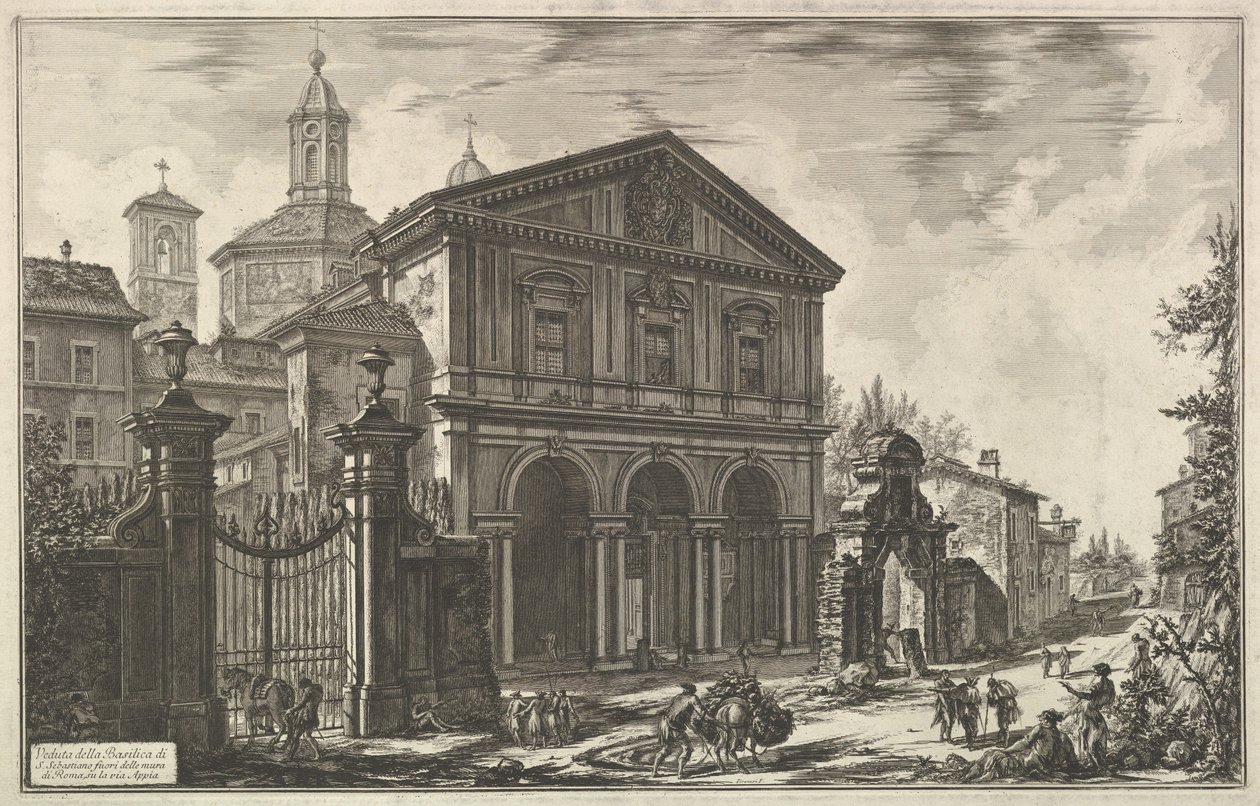 Ansicht der Basilika von San Sebastiano fuori delle mura [St. Sebastian außerhalb der Mauern] an der Via Appia, aus Vedute di Roma (Römische Ansichten) von Giovanni Battista Piranesi
