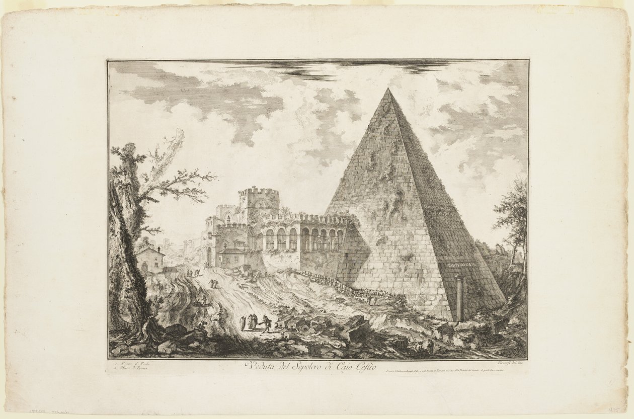 Ansicht des pyramidenförmigen Grabmals von Cestius, aus Ansichten von Rom von Giovanni Battista Piranesi