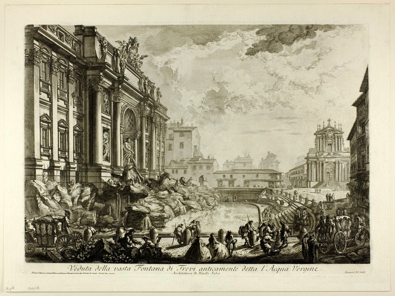 Ansicht des großen Trevi-Brunnens, ehemals Acqua Vergine genannt, aus Ansichten von Rom von Giovanni Battista Piranesi