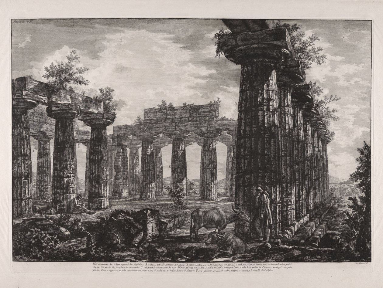Innenansicht des sogenannten Kollegiums der Amphiktyonen, aus „Verschiedene Ansichten von ... Pesto“ von Giovanni Battista Piranesi