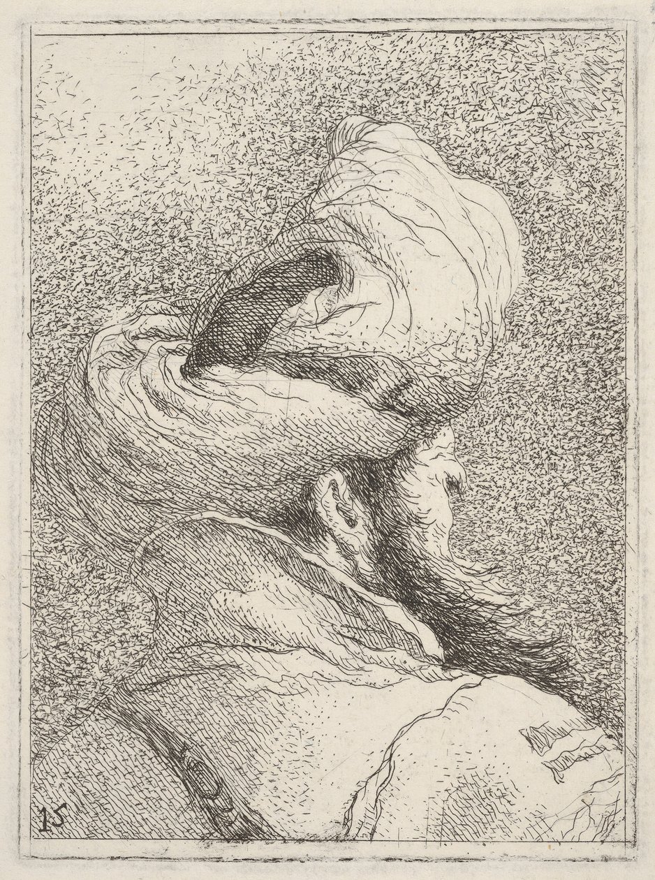 Bärtiger Mann mit Turban, in Büstenlänge von hinten in Dreiviertelansicht dargestellt, ca. 1770 von Giovanni Battista Tiepolo