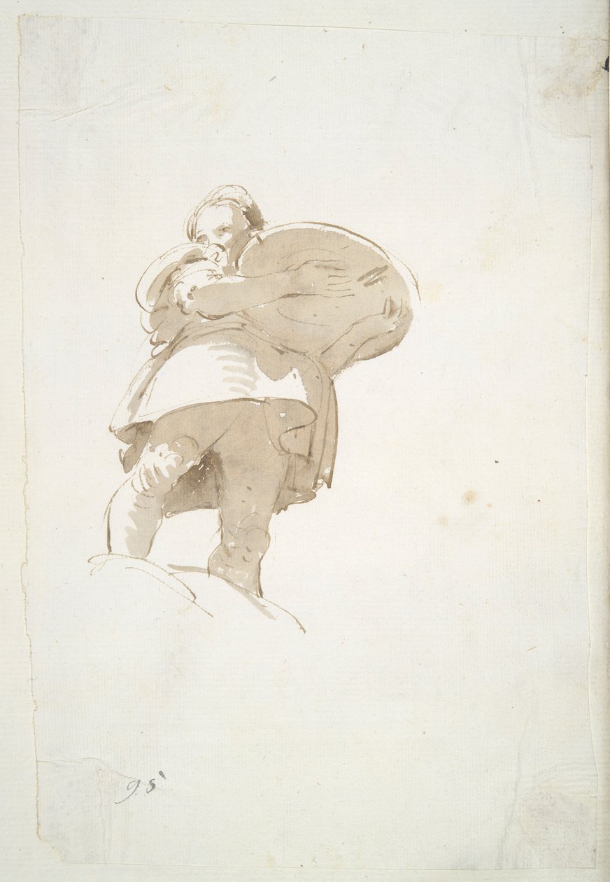 Männliche Figur, die ein Tablett trägt, von unten gesehen von Giovanni Battista Tiepolo