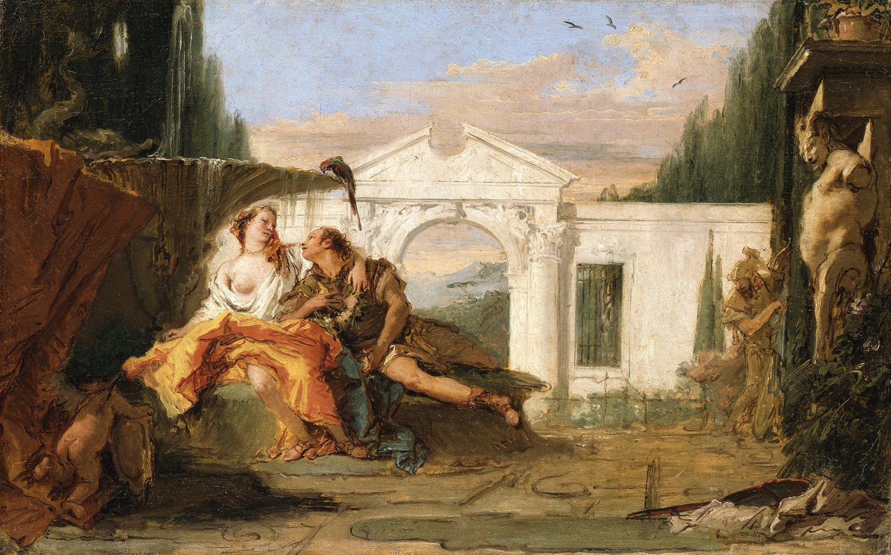 Rinaldo und Armida im Zaubergarten, von Carlo und Ubaldo belauscht von Giovanni Battista Tiepolo