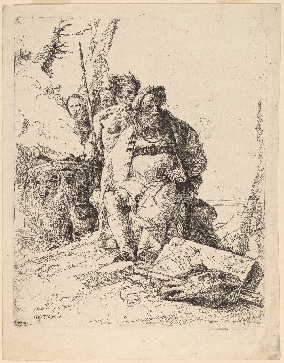 Sitzender Magier mit anderen Figuren neben einem Altar von Giovanni Battista Tiepolo