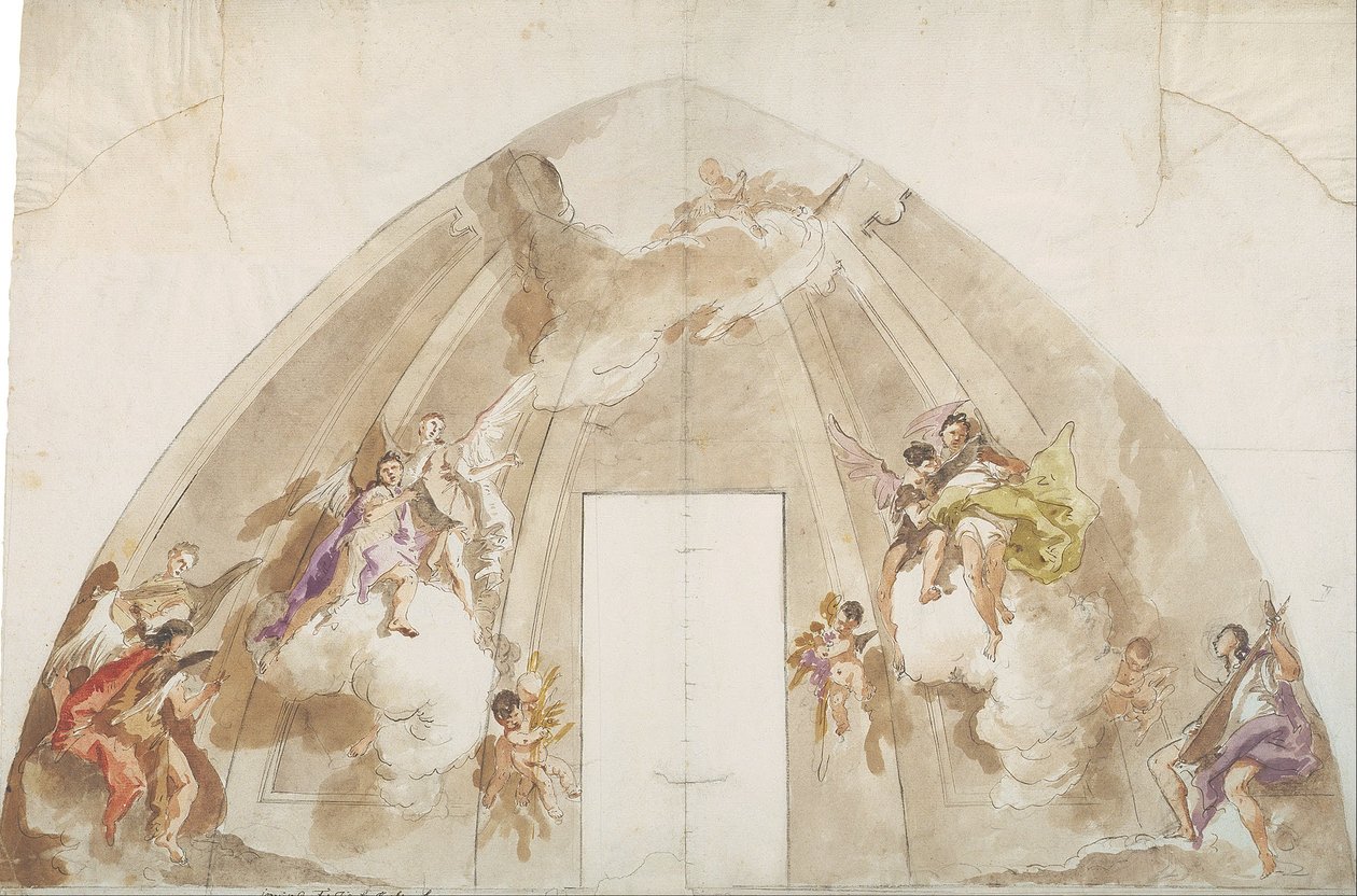 Singende und musizierende Engel: Vorbereitende Zeichnung für die Decke der Kathedrale von Udine von Giovanni Battista Tiepolo