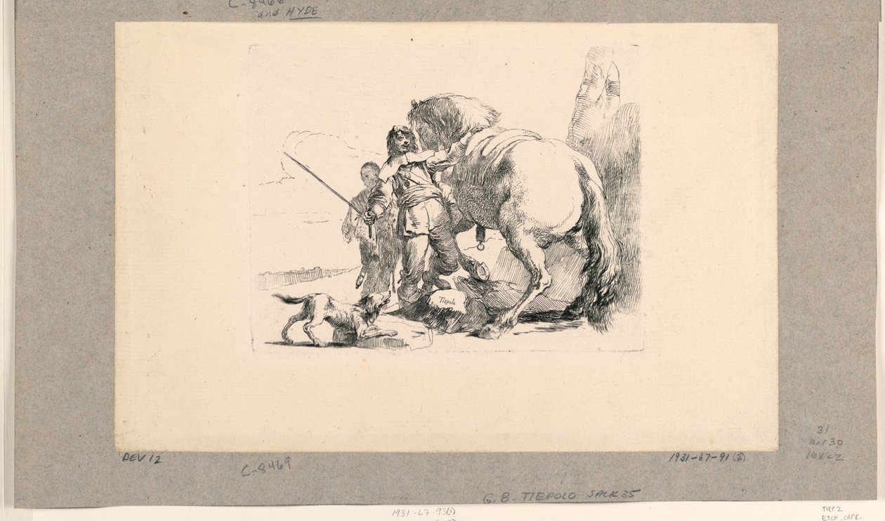 Soldat mit Pferd und Stallbursche, aus den Vari Capricci von Giovanni Battista Tiepolo