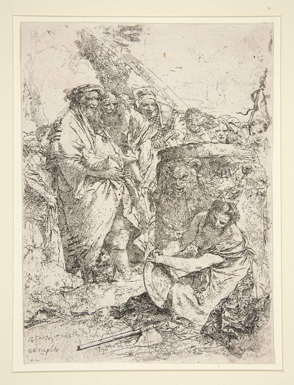 Kniende Frau mit einer Schale, aus der Serie Scherzi von Giovanni Battista Tiepolo