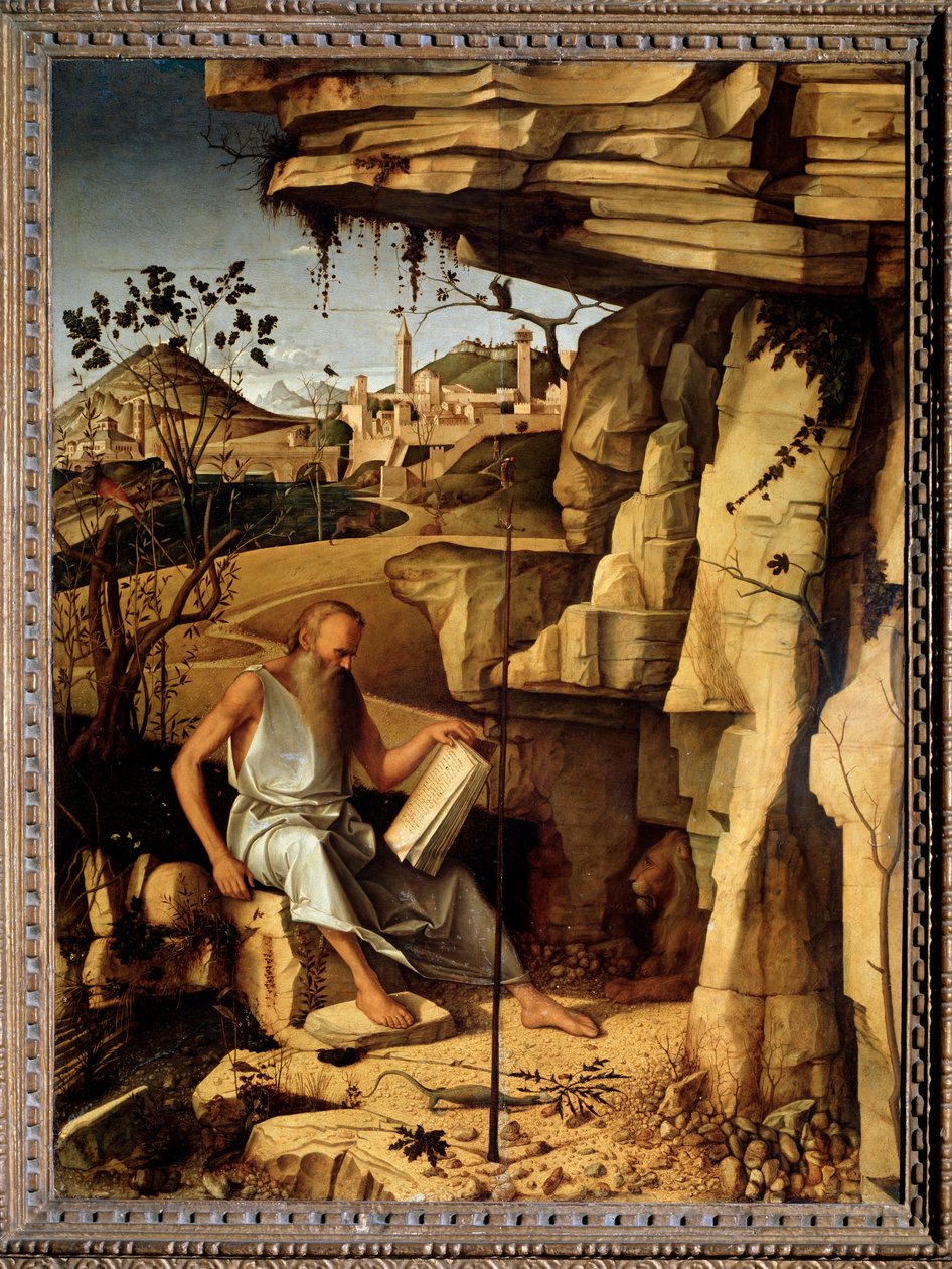 Heiliger Hieronymus in der Wüste Gemälde von Giovanni Bellini, genannt il Giambellino (ca. 1430-1516) 1479 von Giovanni Bellini