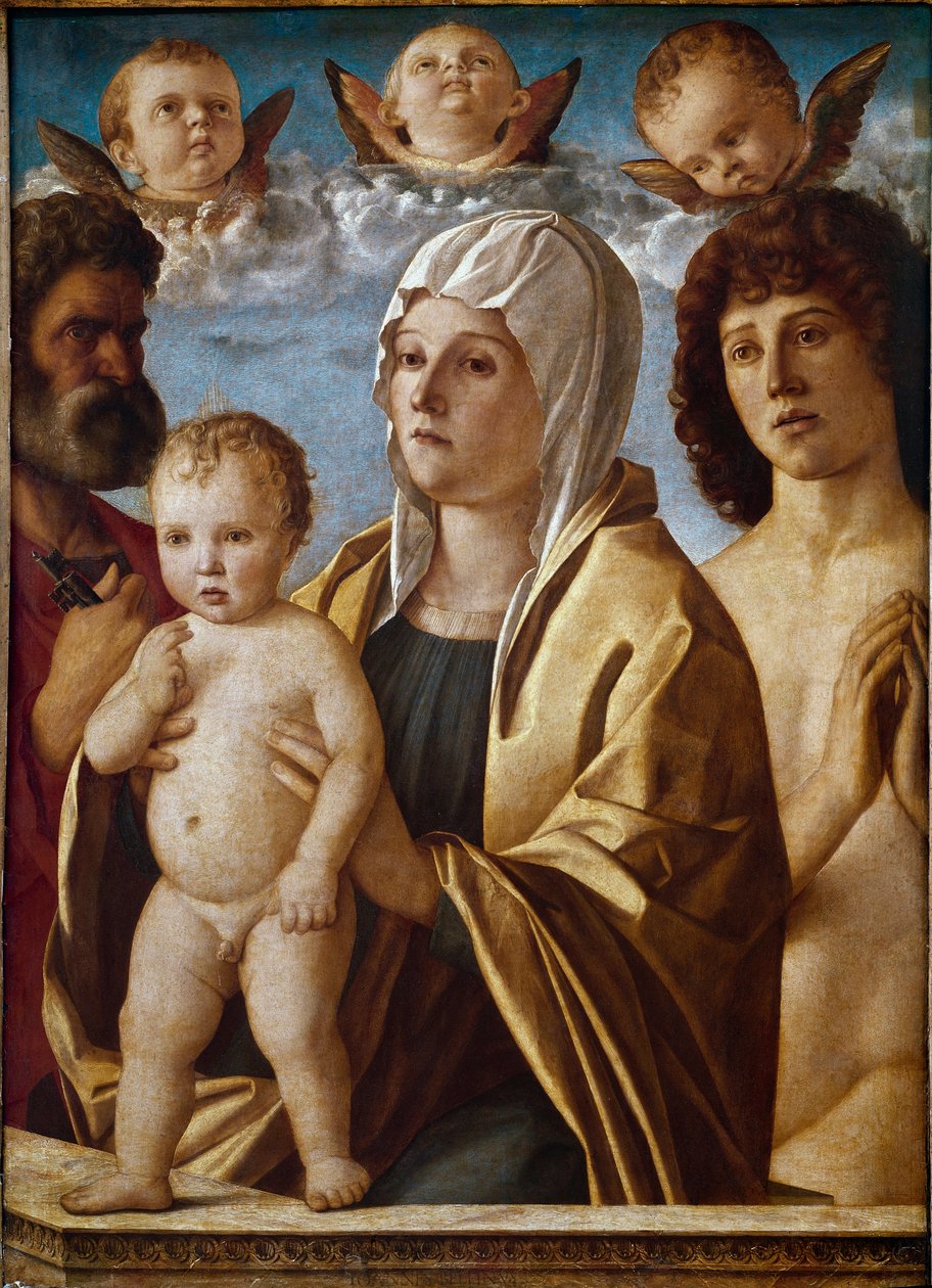 Die Jungfrau mit dem Kind mit dem heiligen Petrus und dem heiligen Sebastian von Giovanni Bellini