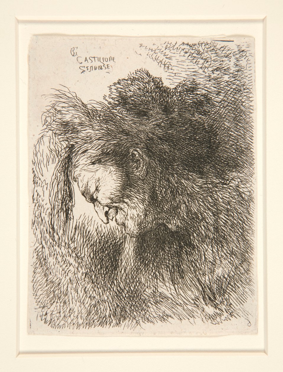 Figur mit Pelzmütze, nach links gewandt, aus der Serie Kleine Studien von Köpfen von Giovanni Benedetto Castiglione