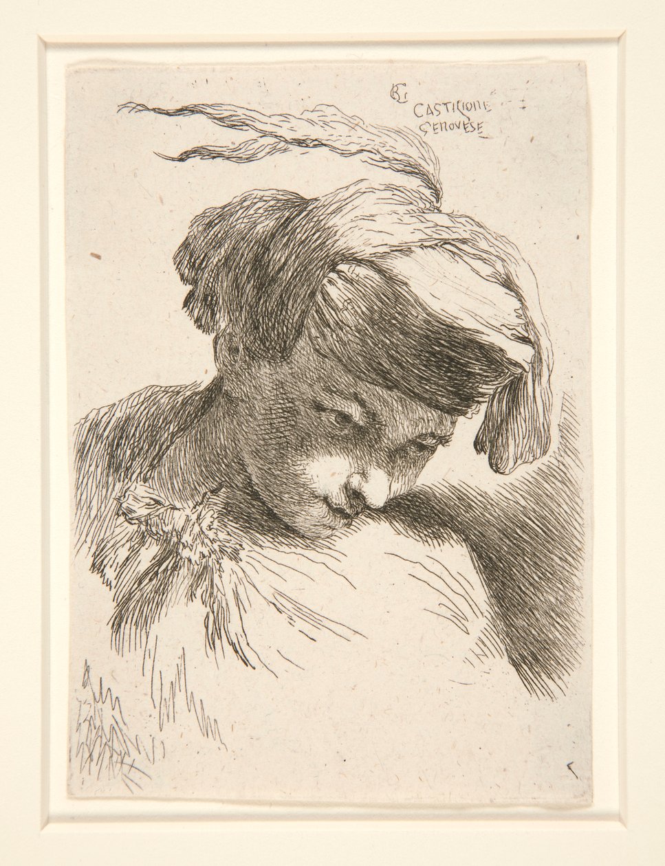 Figur mit dem Kopf auf die Schulter gelehnt, aus der Serie Kleine Studien von Köpfen von Giovanni Benedetto Castiglione