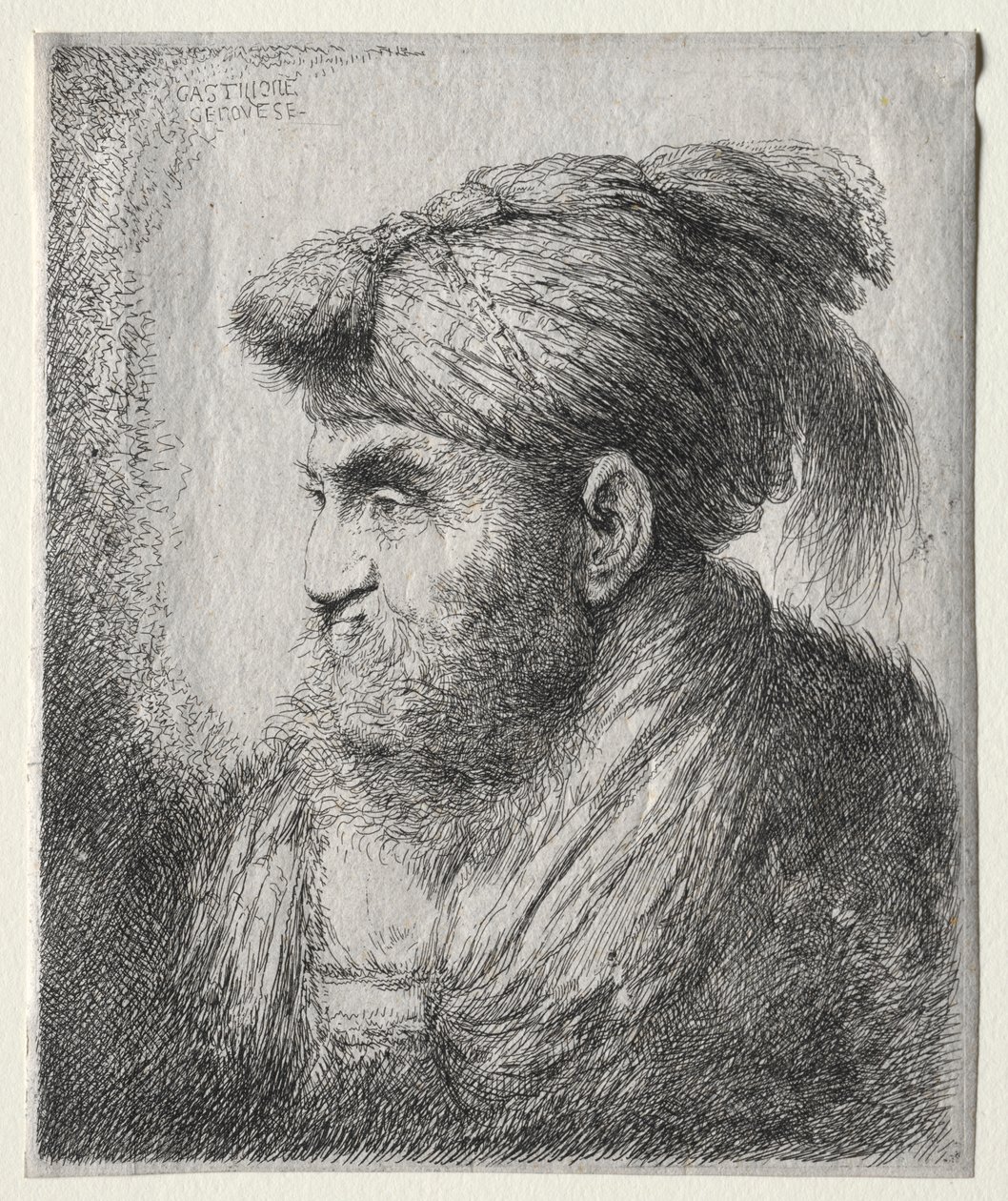 Kopf eines Mannes im orientalischen Turban von Giovanni Benedetto Castiglione