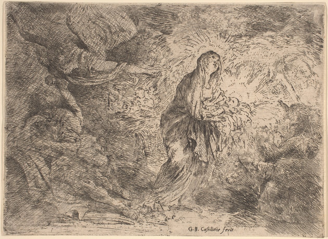 Joseph vom Engel geweckt von Giovanni Benedetto Castiglione