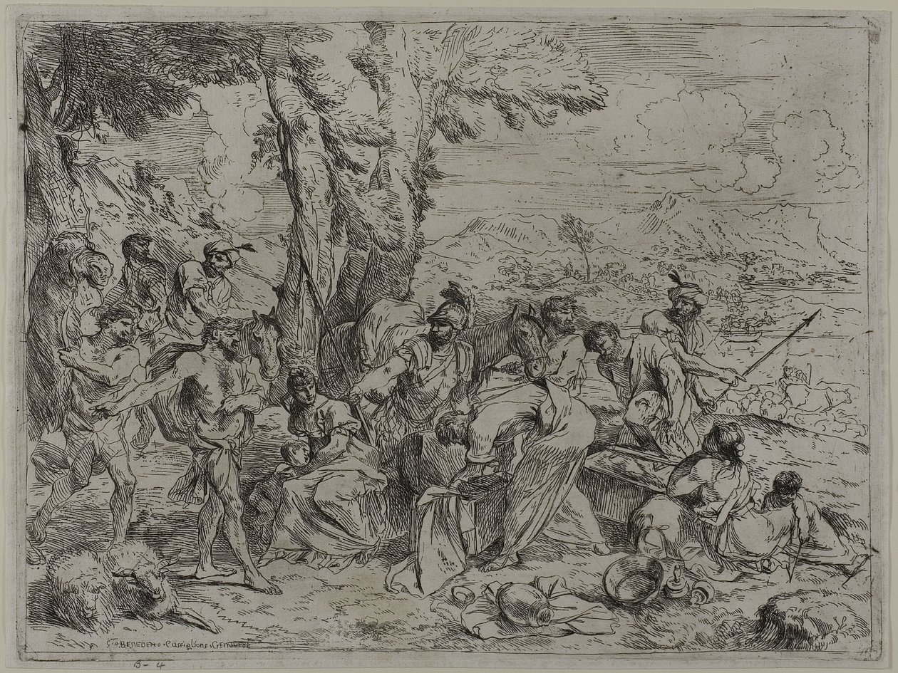 Laban durchsucht die Familienidole unter den Besitztümern von Joseph von Giovanni Benedetto Castiglione