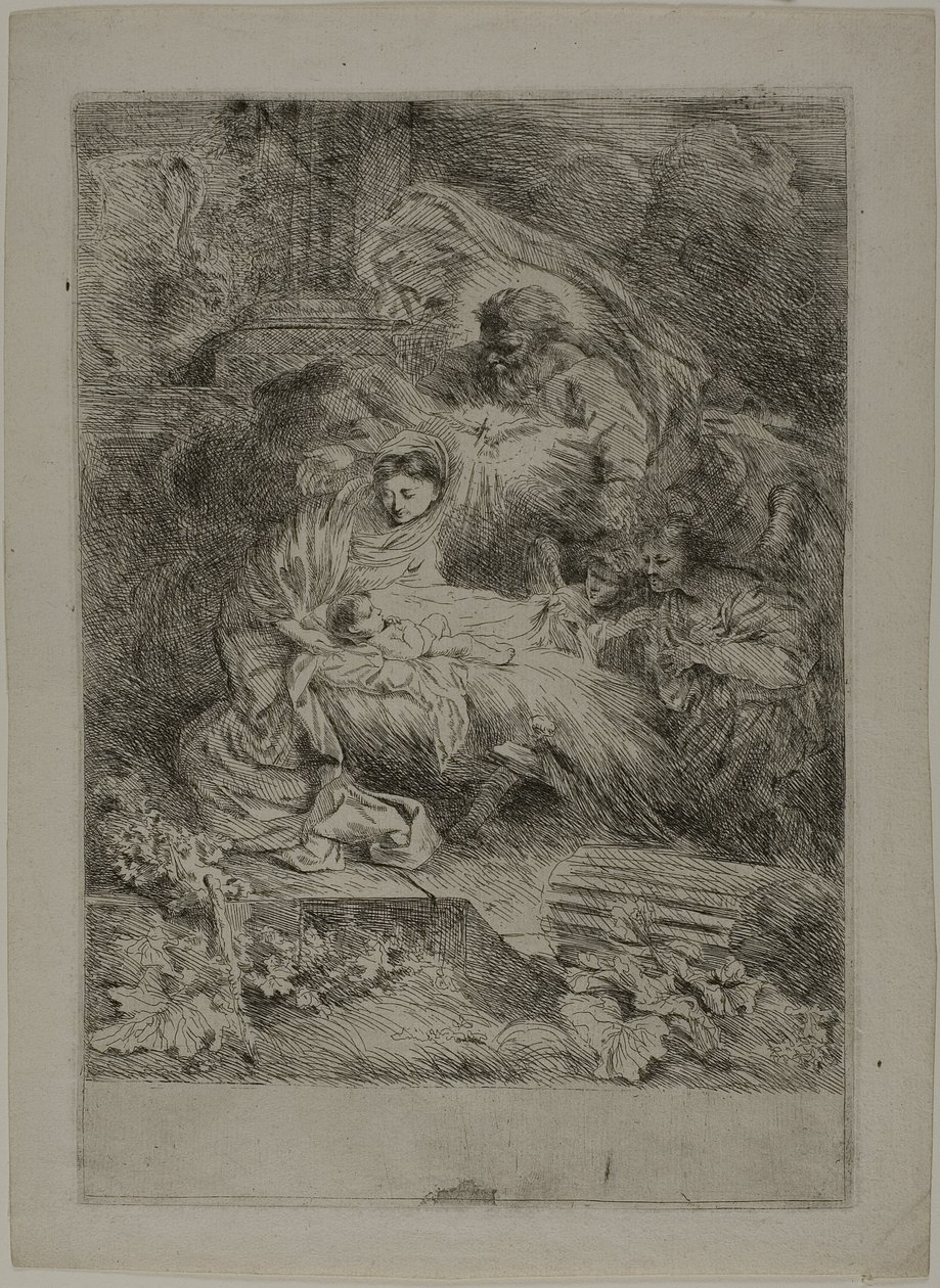 Die Geburt Christi mit Gott dem Vater und Engeln von Giovanni Benedetto Castiglione