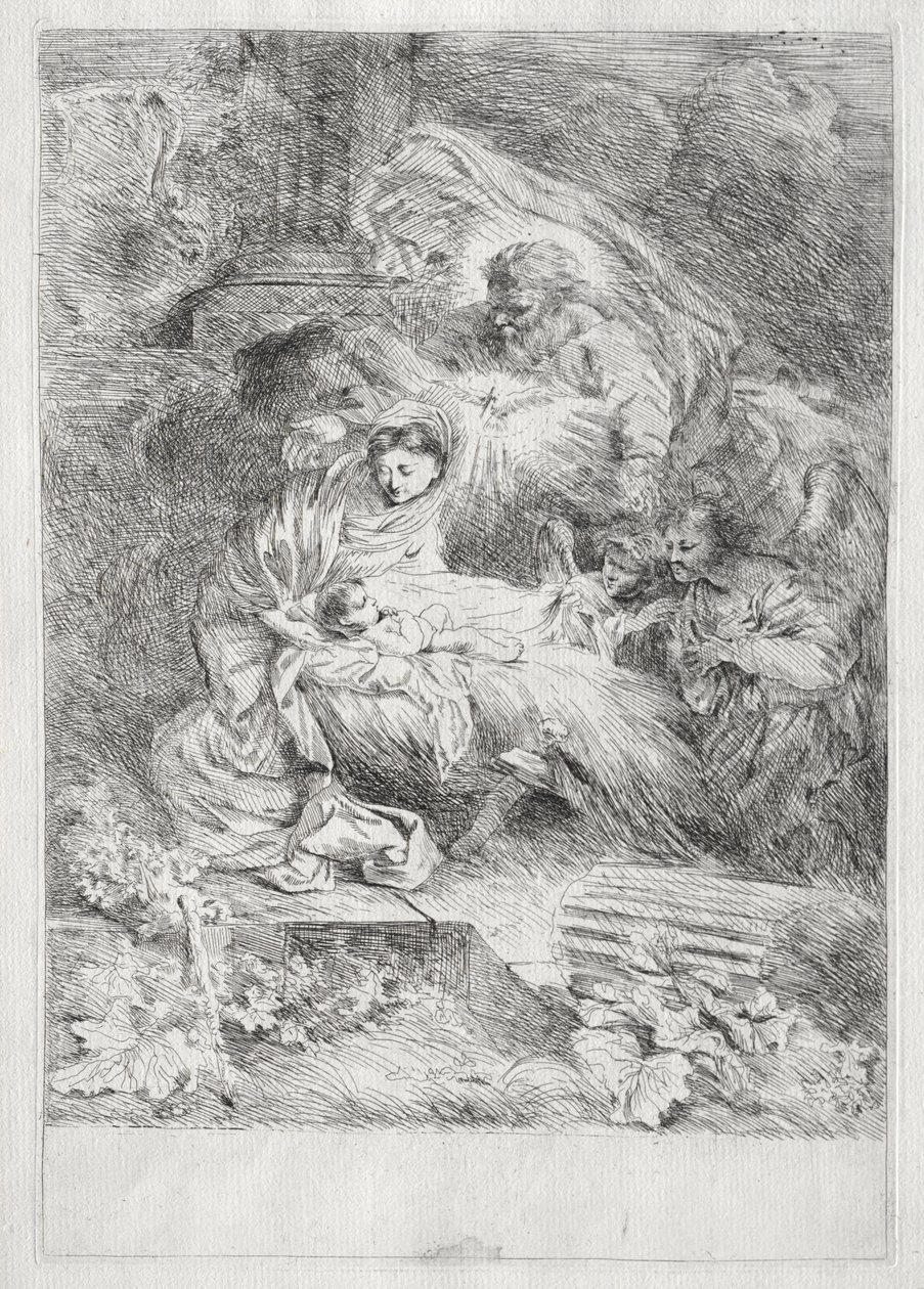 Die Geburt Christi mit Gott dem Vater und dem Heiligen Geist von Giovanni Benedetto Castiglione