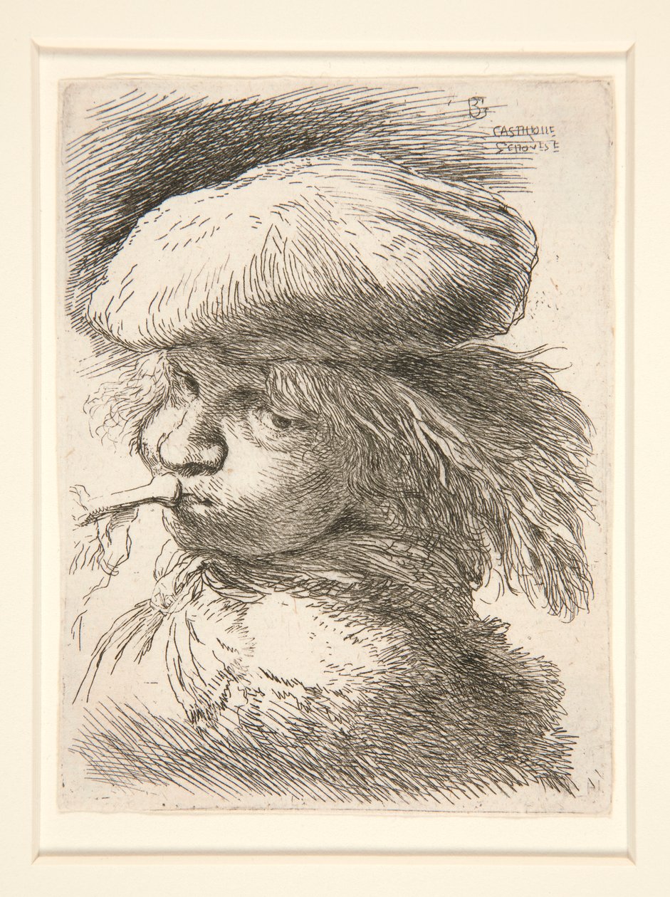 Junger Mann, der Trompete bläst, aus der Serie Les petites têtes d von Giovanni Benedetto Castiglione