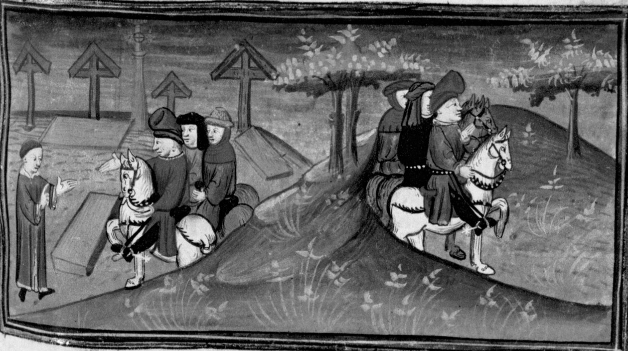 Dekameron, Betto Brunelleschi und seine Gruppe treffen Guido Cavalcanti; Betto erklärt seinen Freunden Guidos Worte. Sechster Tag, Novelle 9 von Giovanni Boccaccio
