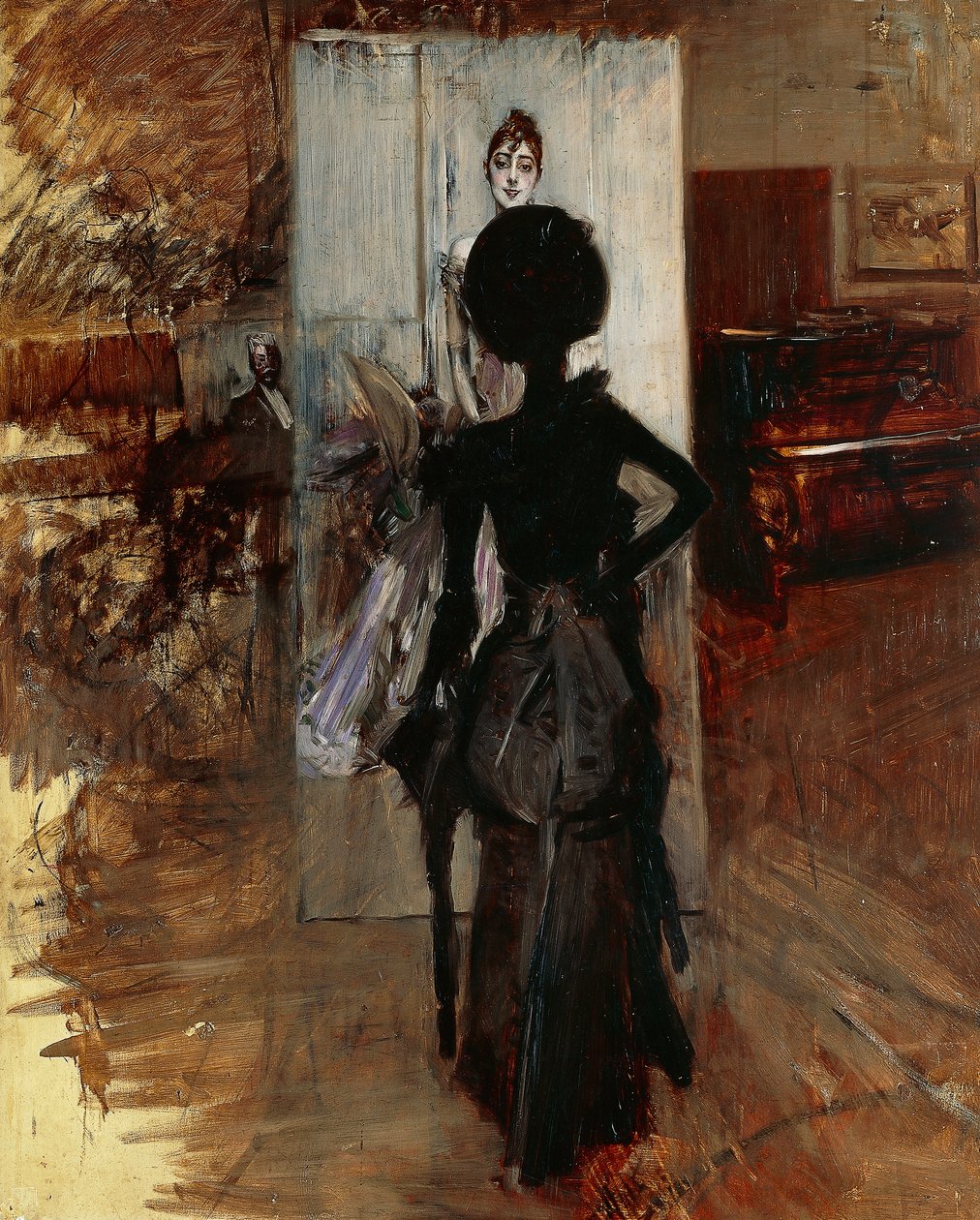 Dame im Atelier des Malers vor weißem Pastell von Giovanni Boldini