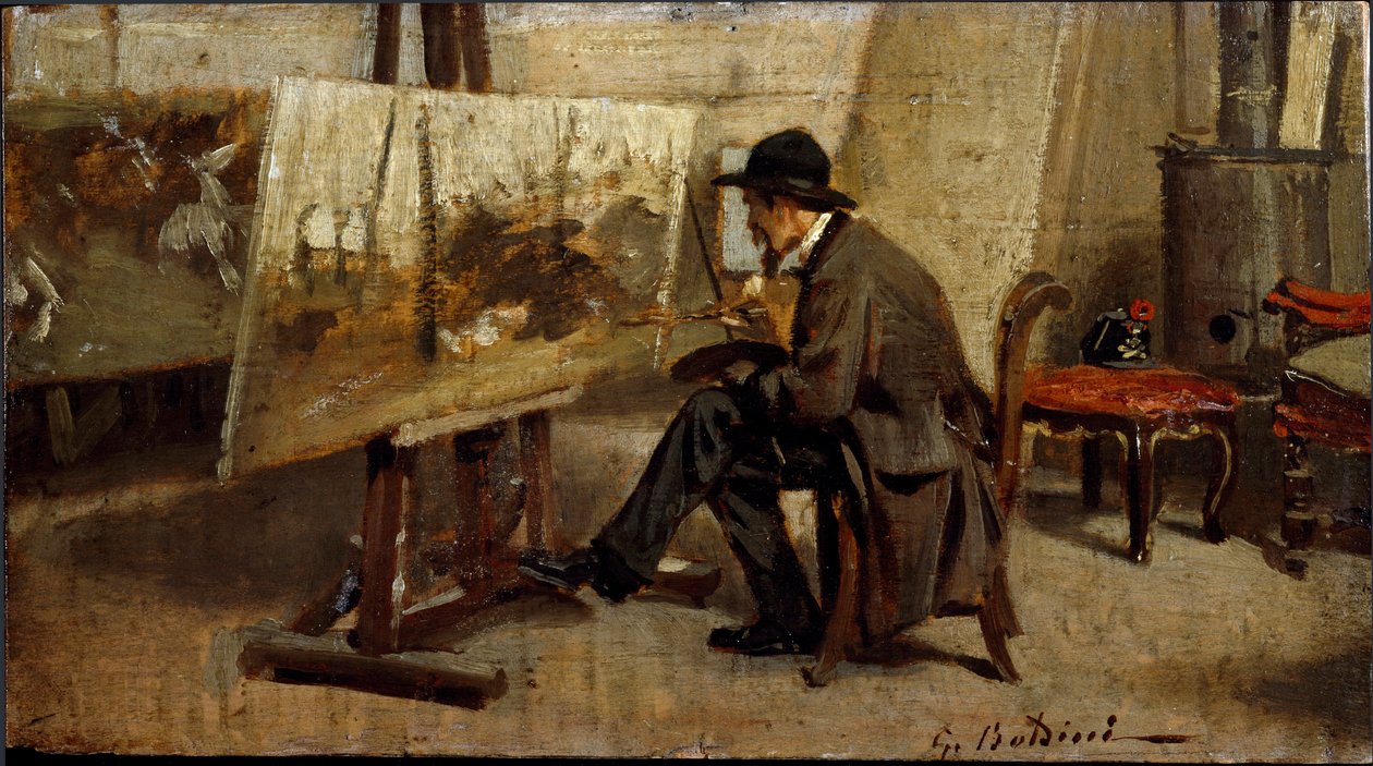 Der Maler Giovanni Fattori in seinem Atelier. Gemälde zugeschrieben Giovanni Boldini (1842-1931) 1863-1869 von Giovanni Boldini