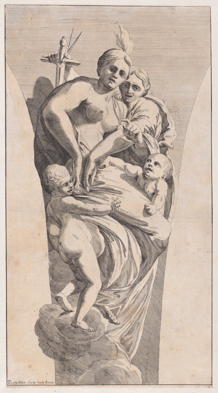 Studie für ein Pendentif, das Gerechtigkeit und Nächstenliebe darstellt von Giovanni Cesare Testa