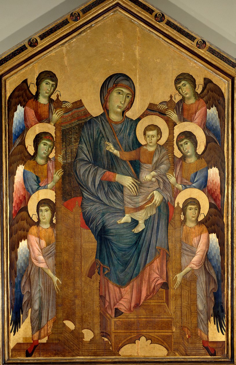 Die Jungfrau und das Kind in Majestät, umgeben von sechs Engeln. Gemälde von Gualtieri Giovanni genannt Cimabue (circa 1240-1302) von Giovanni Cimabue