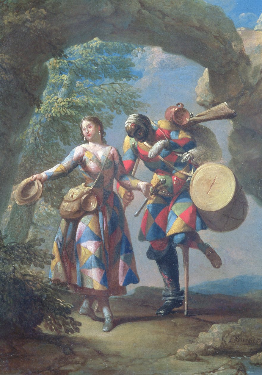 Ein Harlekin kehrt aus dem Krieg zurück von Giovanni Domenico Ferretti
